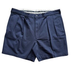 VTG Polo Ralph Lauren Andrew Chino Shorts Mens 40” Navy Cotton Khaki Pleated 90s